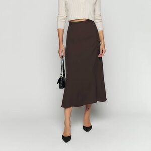 Reformation Bea Skirt - Cafe Brown A-line Midi Skirt
